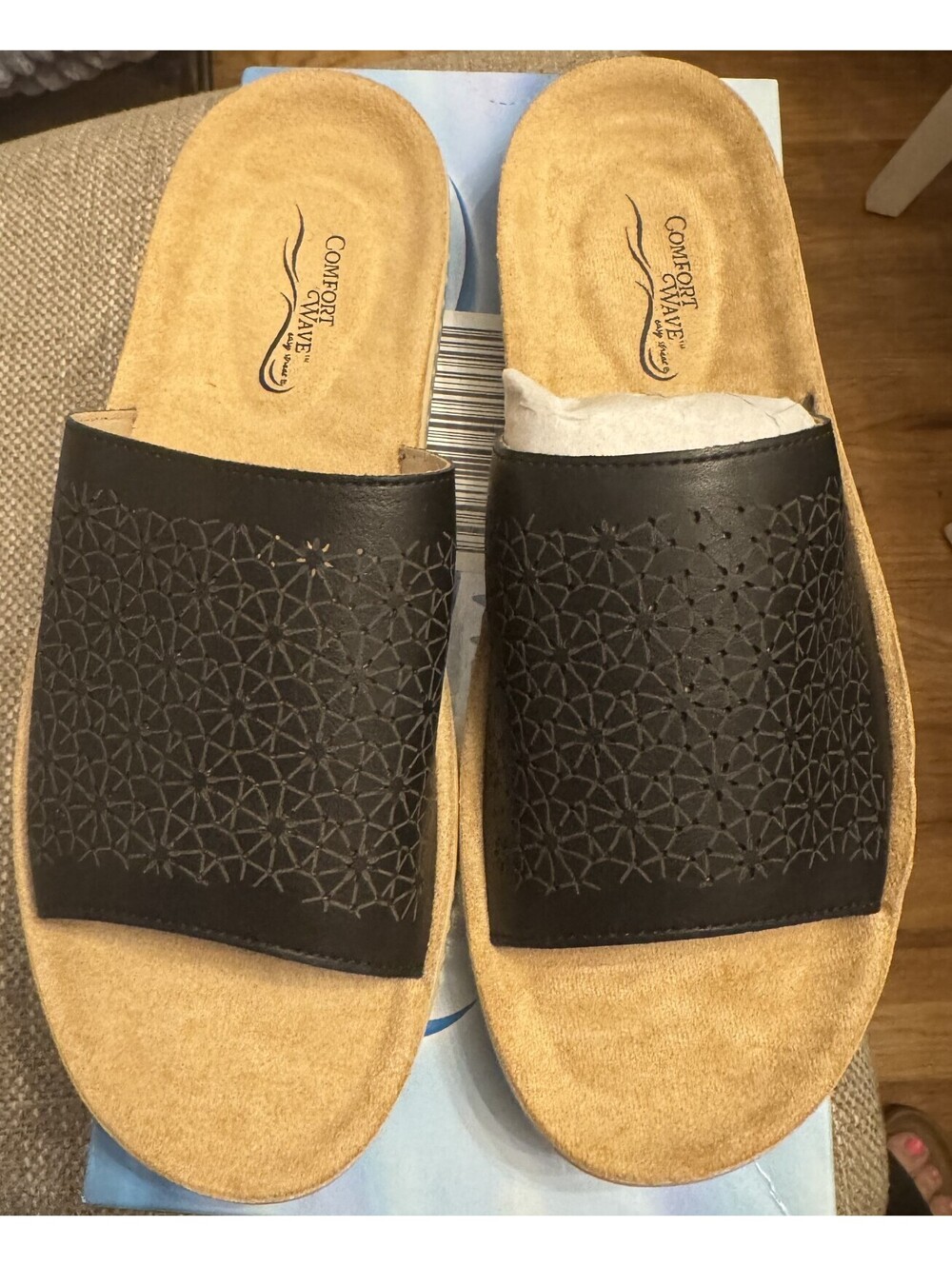 Comfort Wave Black Ivey Open Toe Slip On Sandals 9 Narrow